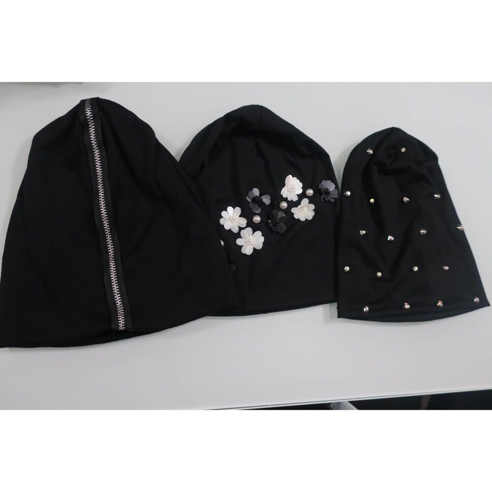 Black Beanie Zipper Flower Studs Bundle NWOT
